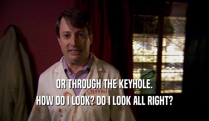 OR THROUGH THE KEYHOLE. HOW DO I LOOK? DO I LOOK ALL RIGHT? 