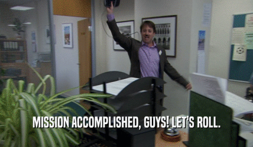 MISSION ACCOMPLISHED, GUYS! LET'S ROLL.  