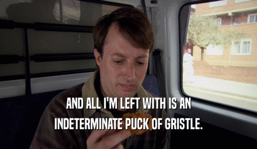 AND ALL I'M LEFT WITH IS AN INDETERMINATE PUCK OF GRISTLE. 