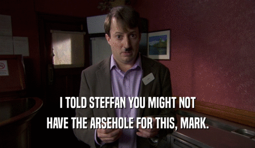 I TOLD STEFFAN YOU MIGHT NOT HAVE THE ARSEHOLE FOR THIS, MARK. 