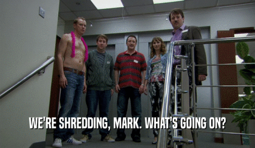 WE'RE SHREDDING, MARK. WHAT'S GOING ON?  