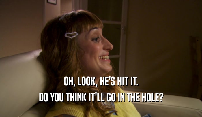 OH, LOOK, HE'S HIT IT. DO YOU THINK IT'LL GO IN THE HOLE? 