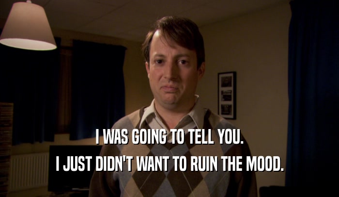 I WAS GOING TO TELL YOU. I JUST DIDN'T WANT TO RUIN THE MOOD. 