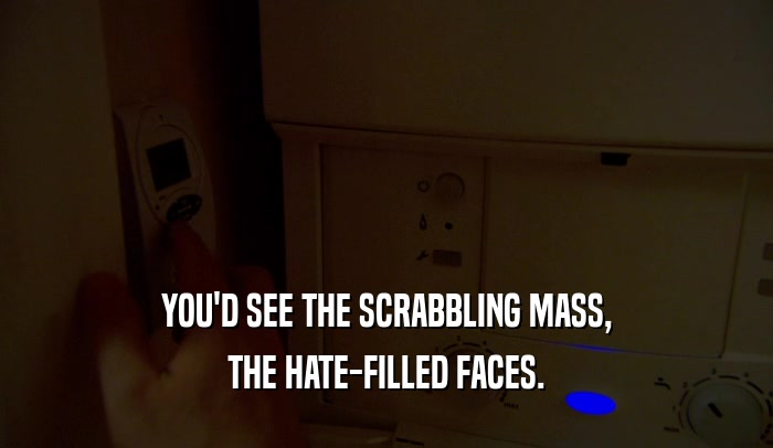 YOU'D SEE THE SCRABBLING MASS, THE HATE-FILLED FACES. 