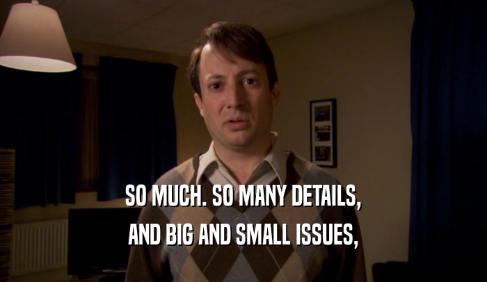 SO MUCH. SO MANY DETAILS, AND BIG AND SMALL ISSUES, 