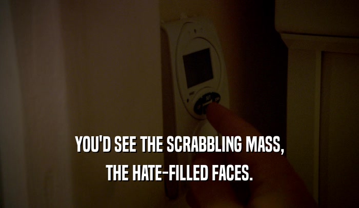 YOU'D SEE THE SCRABBLING MASS, THE HATE-FILLED FACES. 