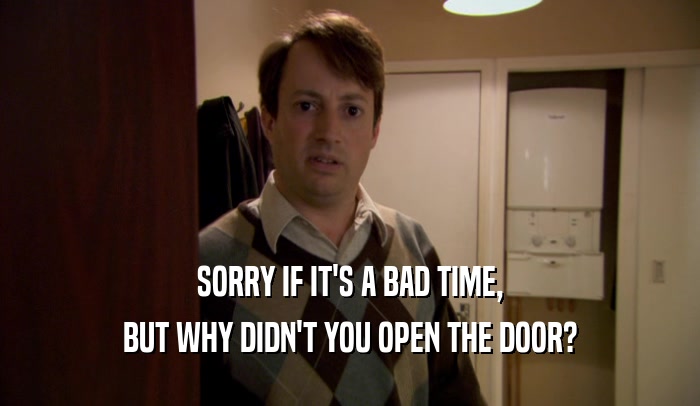 SORRY IF IT'S A BAD TIME, BUT WHY DIDN'T YOU OPEN THE DOOR? 