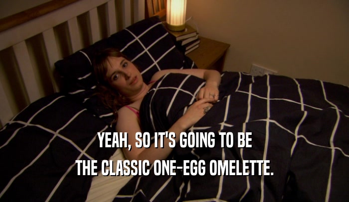 YEAH, SO IT'S GOING TO BE THE CLASSIC ONE-EGG OMELETTE. 