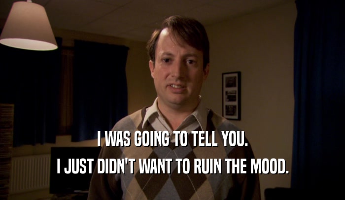 I WAS GOING TO TELL YOU. I JUST DIDN'T WANT TO RUIN THE MOOD. 