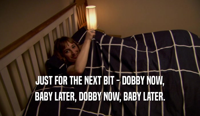 JUST FOR THE NEXT BIT - DOBBY NOW, BABY LATER, DOBBY NOW, BABY LATER. 