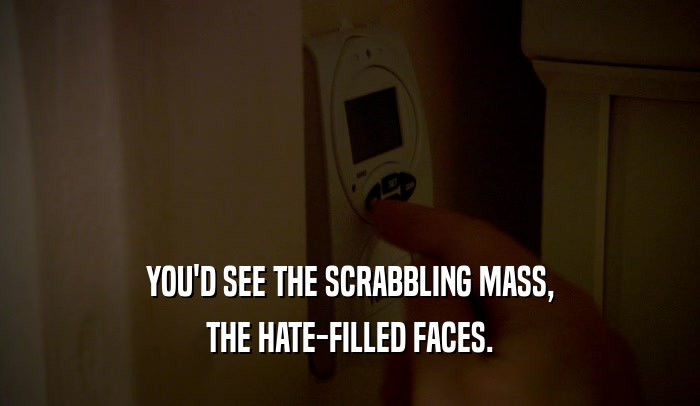 YOU'D SEE THE SCRABBLING MASS, THE HATE-FILLED FACES. 