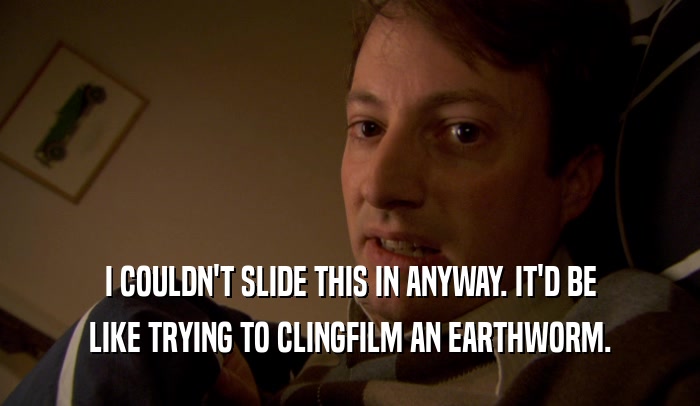 I COULDN'T SLIDE THIS IN ANYWAY. IT'D BE LIKE TRYING TO CLINGFILM AN EARTHWORM. 