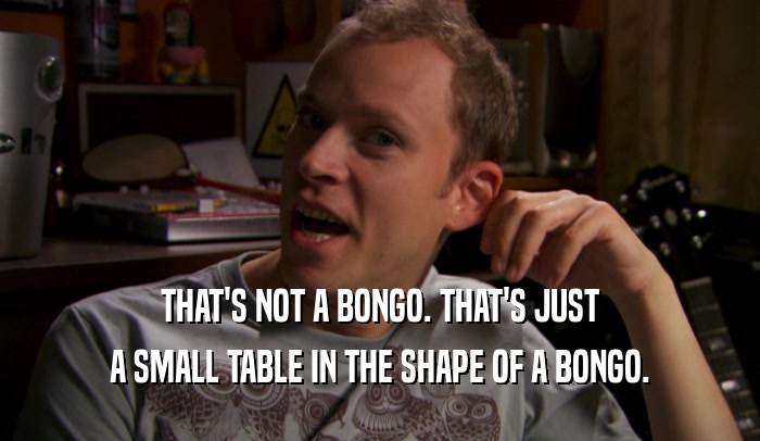THAT'S NOT A BONGO. THAT'S JUST A SMALL TABLE IN THE SHAPE OF A BONGO. 
