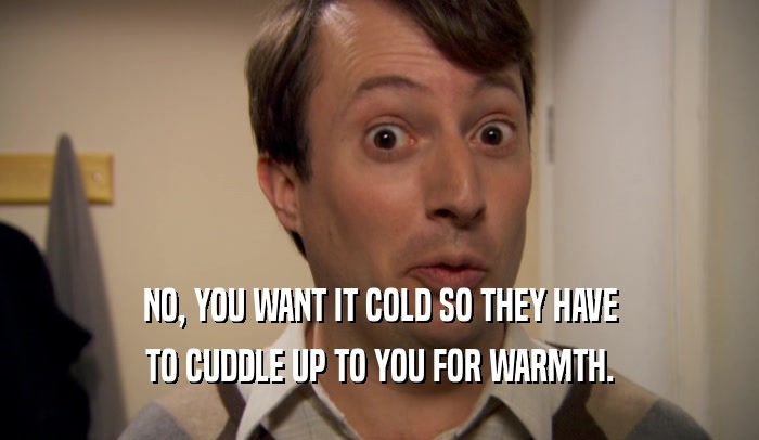 NO, YOU WANT IT COLD SO THEY HAVE
 TO CUDDLE UP TO YOU FOR WARMTH.
 