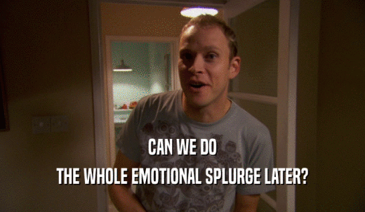 CAN WE DO THE WHOLE EMOTIONAL SPLURGE LATER? 