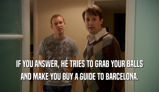 IF YOU ANSWER, HE TRIES TO GRAB YOUR BALLS AND MAKE YOU BUY A GUIDE TO BARCELONA. 