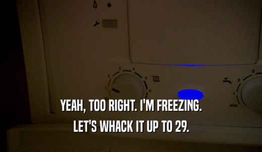 YEAH, TOO RIGHT. I'M FREEZING. LET'S WHACK IT UP TO 29. 