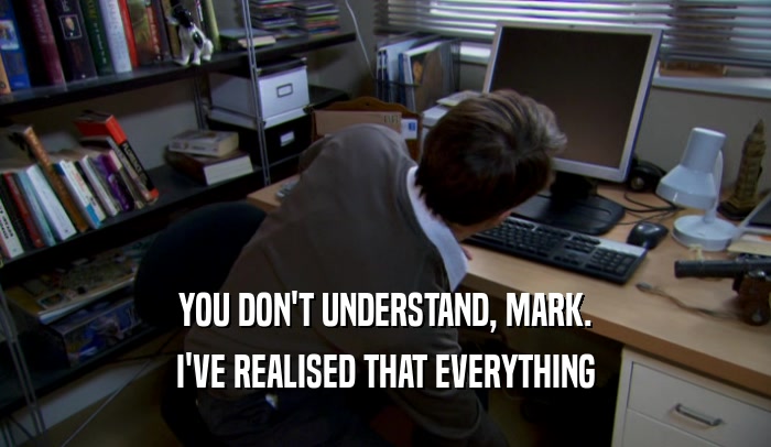 YOU DON'T UNDERSTAND, MARK. I'VE REALISED THAT EVERYTHING 