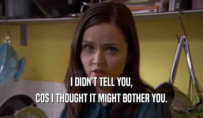 I DIDN'T TELL YOU, COS I THOUGHT IT MIGHT BOTHER YOU. 