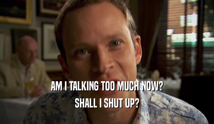 AM I TALKING TOO MUCH NOW? SHALL I SHUT UP? 