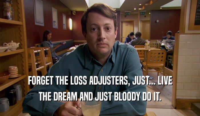 FORGET THE LOSS ADJUSTERS, JUST... LIVE THE DREAM AND JUST BLOODY DO IT. 