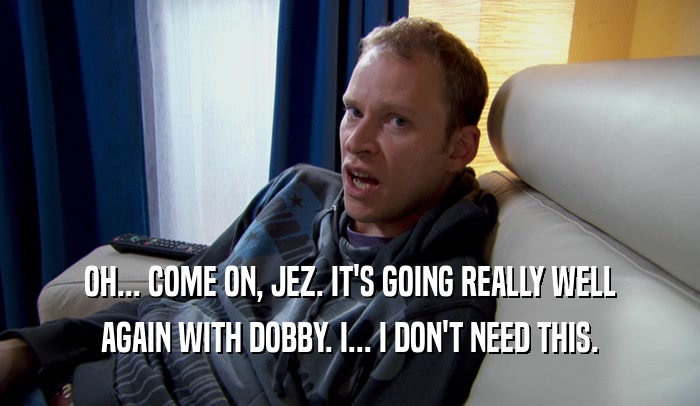 OH... COME ON, JEZ. IT'S GOING REALLY WELL AGAIN WITH DOBBY. I... I DON'T NEED THIS. 