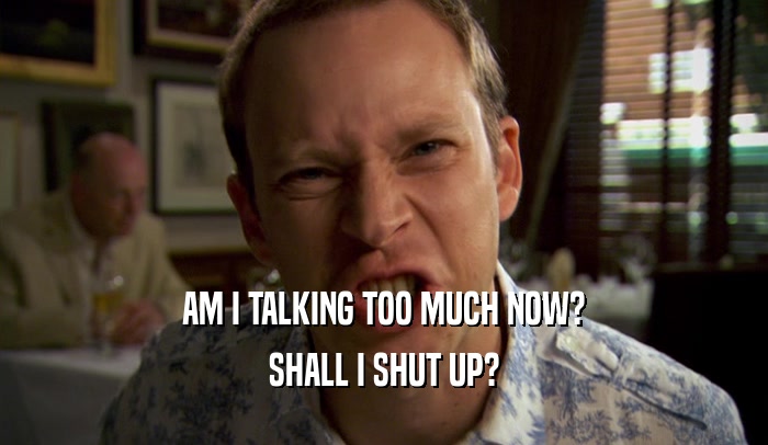 AM I TALKING TOO MUCH NOW? SHALL I SHUT UP? 