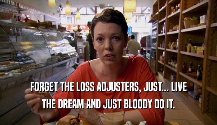 FORGET THE LOSS ADJUSTERS, JUST... LIVE THE DREAM AND JUST BLOODY DO IT. 