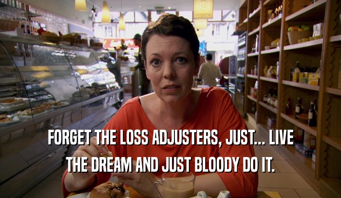 FORGET THE LOSS ADJUSTERS, JUST... LIVE THE DREAM AND JUST BLOODY DO IT. 