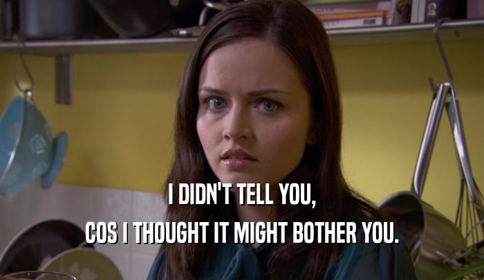 I DIDN'T TELL YOU, COS I THOUGHT IT MIGHT BOTHER YOU. 