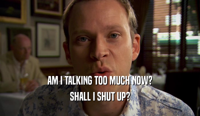 AM I TALKING TOO MUCH NOW? SHALL I SHUT UP? 