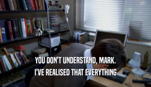 YOU DON'T UNDERSTAND, MARK. I'VE REALISED THAT EVERYTHING 