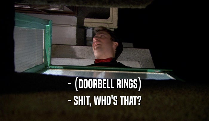 - (DOORBELL RINGS)
 - SHIT, WHO'S THAT?
 