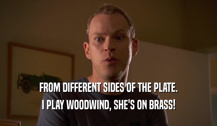 FROM DIFFERENT SIDES OF THE PLATE. I PLAY WOODWIND, SHE'S ON BRASS! 