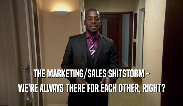 THE MARKETING/SALES SHITSTORM - WE'RE ALWAYS THERE FOR EACH OTHER, RIGHT? 