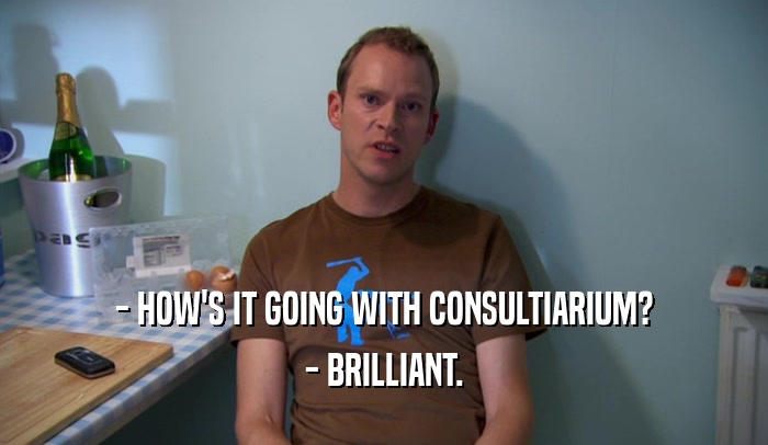 - HOW'S IT GOING WITH CONSULTIARIUM? - BRILLIANT. 