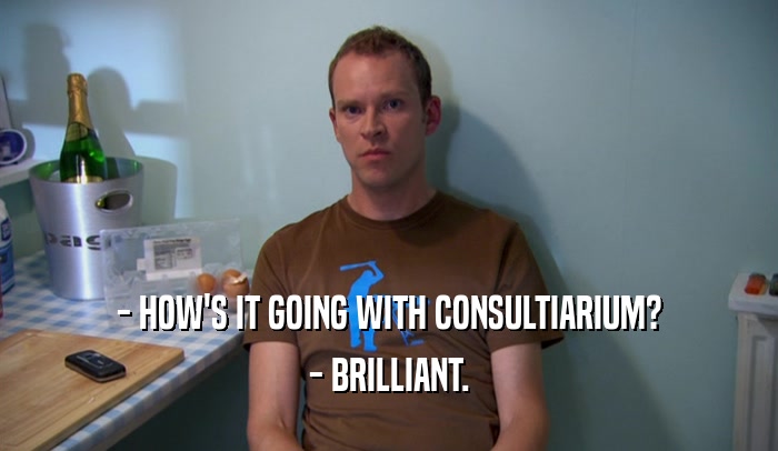 - HOW'S IT GOING WITH CONSULTIARIUM? - BRILLIANT. 