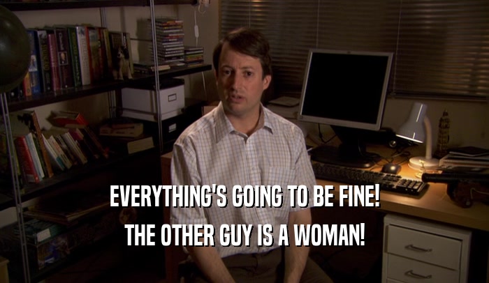 EVERYTHING'S GOING TO BE FINE! THE OTHER GUY IS A WOMAN! 