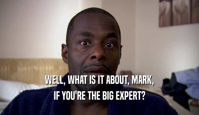 WELL, WHAT IS IT ABOUT, MARK,
 IF YOU'RE THE BIG EXPERT?
 