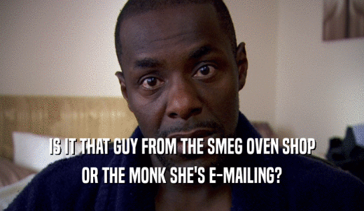 IS IT THAT GUY FROM THE SMEG OVEN SHOP OR THE MONK SHE'S E-MAILING? 