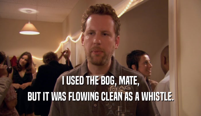 I USED THE BOG, MATE, BUT IT WAS FLOWING CLEAN AS A WHISTLE. 