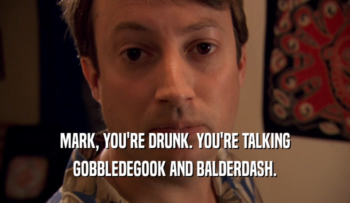 MARK, YOU'RE DRUNK. YOU'RE TALKING
 GOBBLEDEGOOK AND BALDERDASH.
 