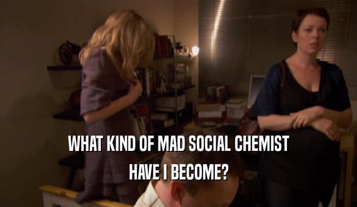 WHAT KIND OF MAD SOCIAL CHEMIST
 HAVE I BECOME?
 