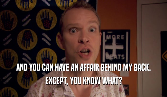 AND YOU CAN HAVE AN AFFAIR BEHIND MY BACK. EXCEPT, YOU KNOW WHAT? 