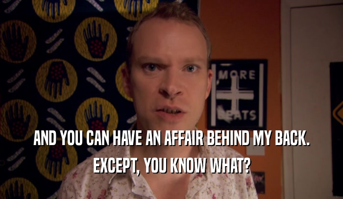 AND YOU CAN HAVE AN AFFAIR BEHIND MY BACK. EXCEPT, YOU KNOW WHAT? 