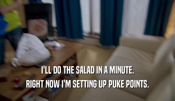 I'LL DO THE SALAD IN A MINUTE. RIGHT NOW I'M SETTING UP PUKE POINTS. 