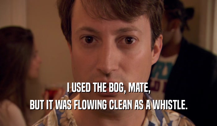 I USED THE BOG, MATE, BUT IT WAS FLOWING CLEAN AS A WHISTLE. 