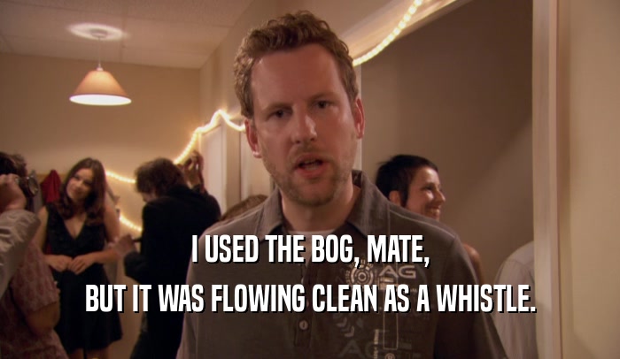 I USED THE BOG, MATE, BUT IT WAS FLOWING CLEAN AS A WHISTLE. 