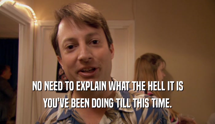 NO NEED TO EXPLAIN WHAT THE HELL IT IS YOU'VE BEEN DOING TILL THIS TIME. 
