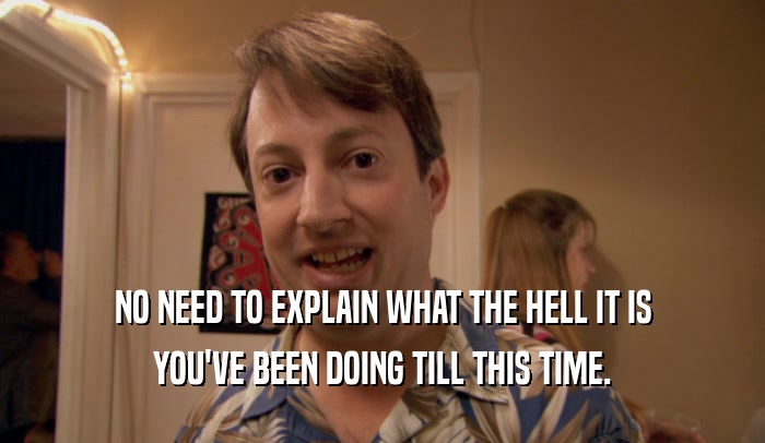 NO NEED TO EXPLAIN WHAT THE HELL IT IS YOU'VE BEEN DOING TILL THIS TIME. 